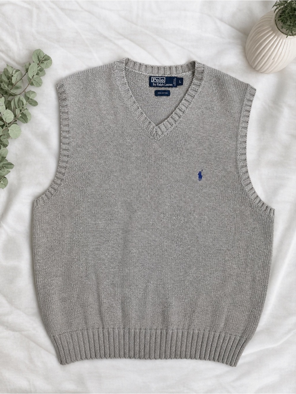 Polo Ralph Lauren Gray Knit Cotton Sweater Vest - Size L